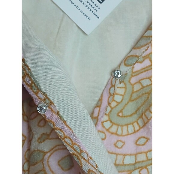 MINKPINK Sz M Catalina Mini Dress. Multicolor Pink Paisley Smocked Waist NWT - Picture 6 of 16